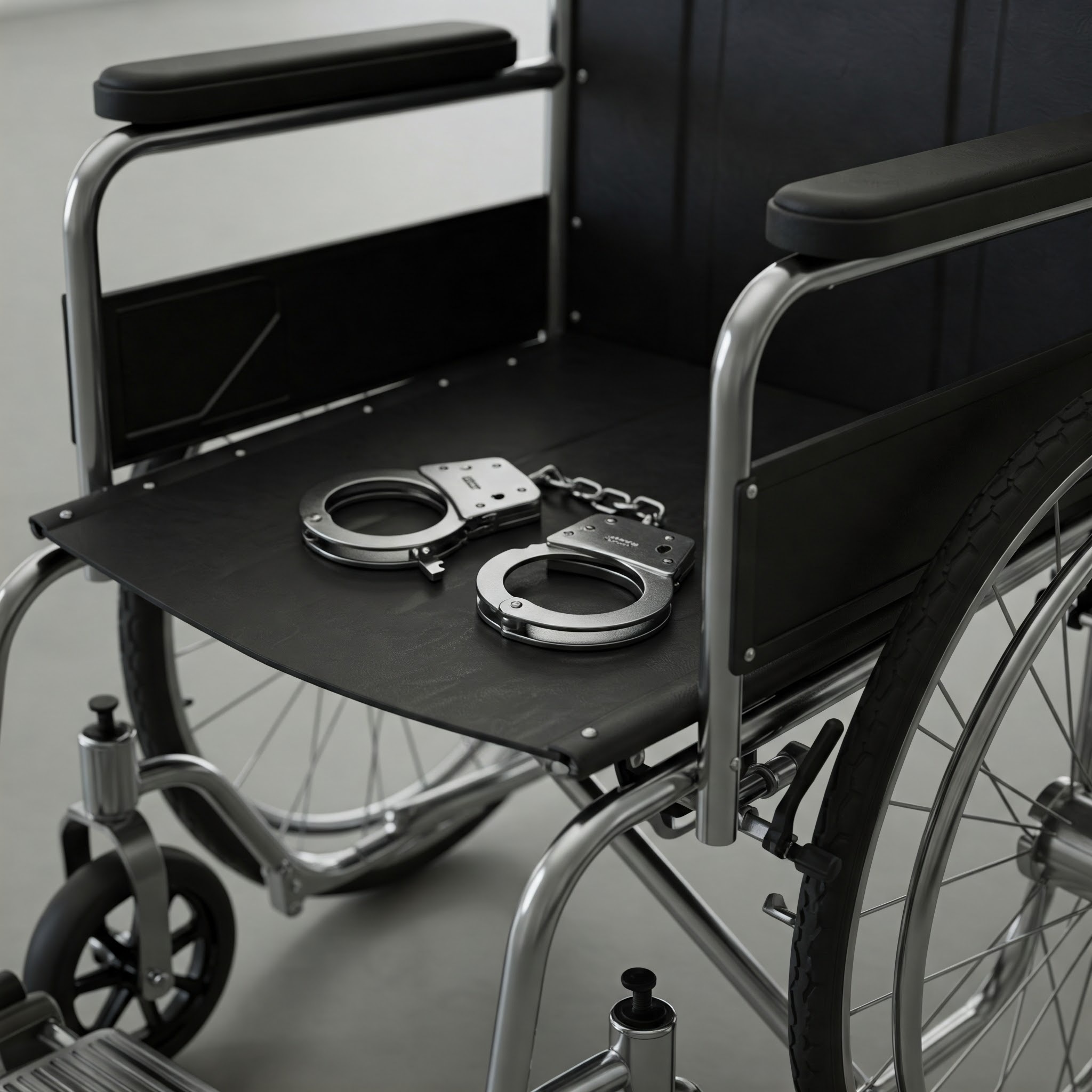 Image of handcuffs  laying n wheelchair 